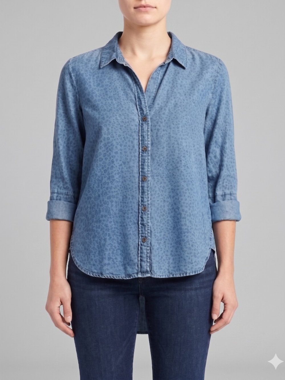 Bella Dahl Leopard Print 100% Tencel Button Up Shirt Blue Women's Size M